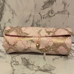 NWT, Elegant ICING Pink and Gold Snake Print Women's Cosmetic Bag Organizer